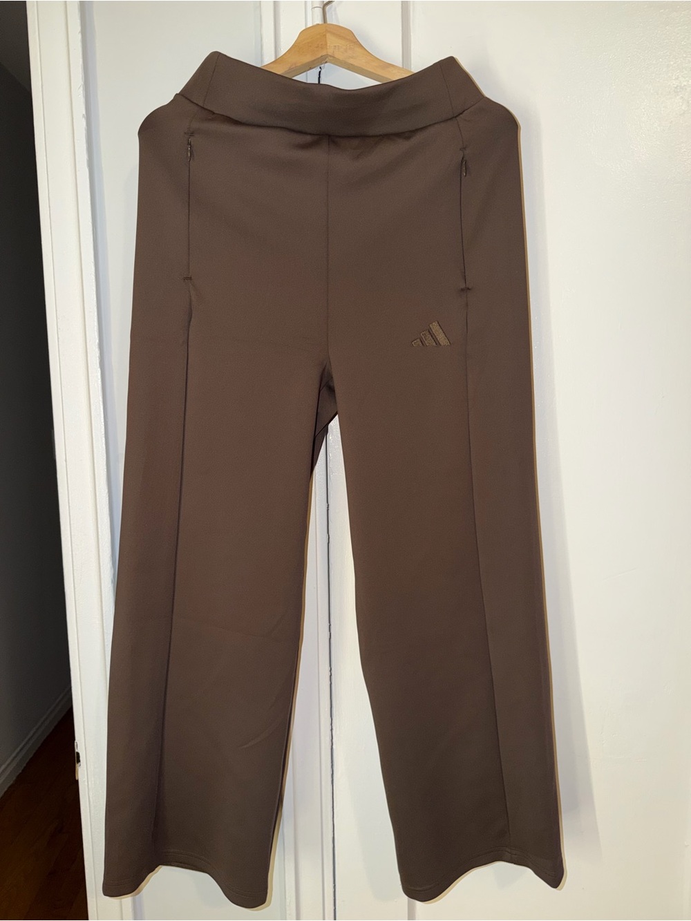 Adidas Brown Wide-Leg Athletic Pants smooth fabric - fits M size, high waist